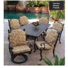 Meadow Decor Athena Cast Aluminum Patio Dining Set W/ 84 Inch Rectangular Table - Mocha Stone Finish