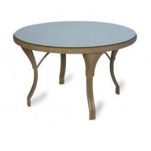 Lloyd Flanders 48 Inch Round Outdoor Patio Dining Table With Glass Top - Bamboo Finish