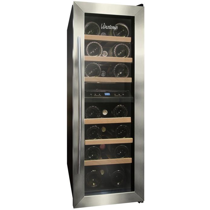 VinoTemp VT-21TEDS-2Z 21 Bottle Dual-Zone Thermoelectric Wine Cooler - Glass Door / Black Cabinet