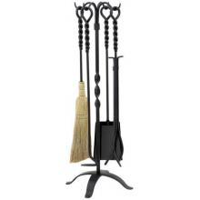 UniFlame 5 Piece Triple-Plated Black Wrought Iron Fireset With Twist Design