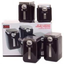 Oggi 4 Piece Black & Stainless Canister Set