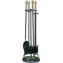 UniFlame 5 Piece Black Wrought Iron & Solid Brass Fireset With Urn Handles