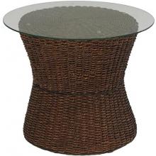 Home Styles Cabana Banana Round Drum Accent Table With Glass Top - Cocoa - 5402-20