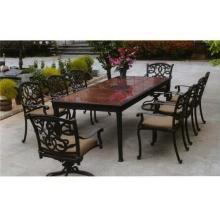 Darlee Santa Monica Granite Top Cast Aluminum Patio Dining Set With Cushions - 90 Inch Rectangular