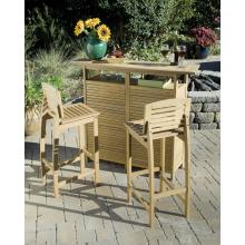 Home Styles Bali Hai Outdoor Patio Party Bar Set - 3 Piece Set - Teak Finish