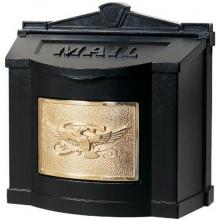 Wall Mount Series Mailbox W/ Eagle Accent - Black W/ Polished Brass