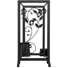 UniFlame 5 Piece Black Wrought Iron Fireset With Flowing Leaf Design