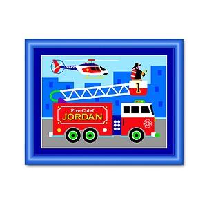 Olive Kids Large Personalized Wall Art Print - Heroes Blue Frame