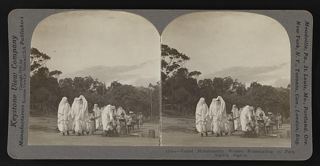 Veiled Mohammedan women promenading in park, Algiers, Algeria