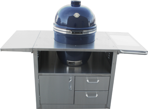 Blue Grill Dome on Stainless Cart - Front