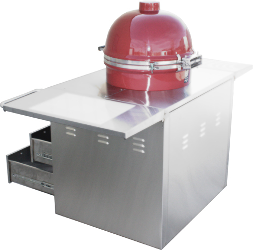 Red Grill Dome on Stainless Cart - back