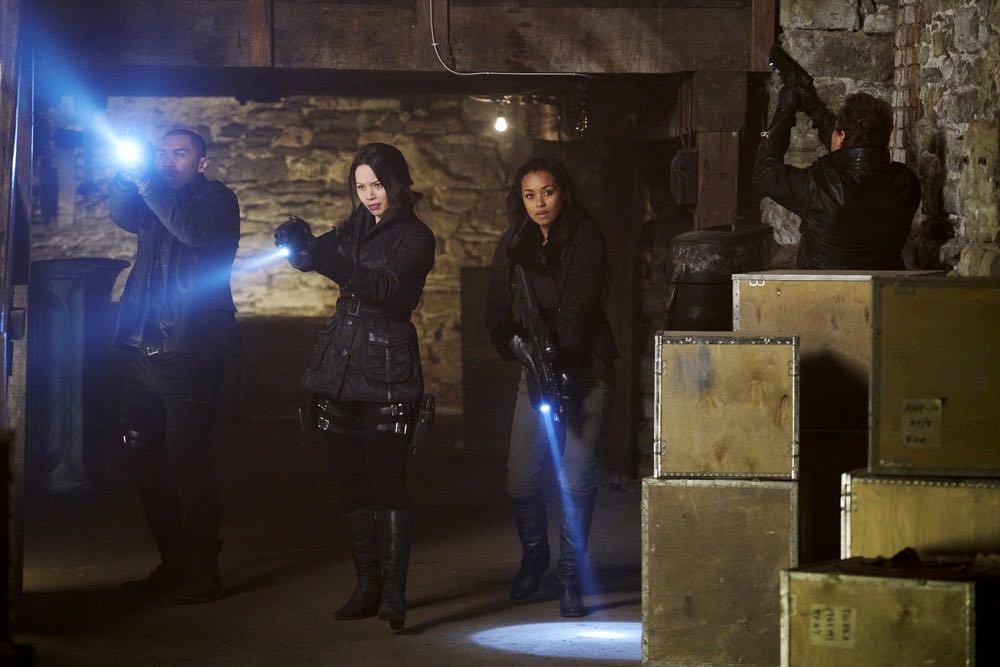 DARK MATTER -- "We Voted Not to Space You" Episode 205 -- Pictured: (l-r) Alex Mallari, Jr. as Four, Melissa O'Neil as Two, Melanie Liburd as Nyx -- (Photo by: Steve Wilkie/Prodigy Pictures/Syfy)