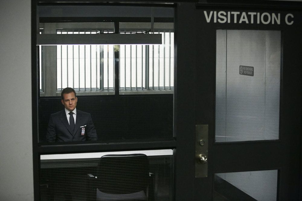 SUITS -- "Trust" Episode 605 -- Pictured: Gabriel Macht as Harvey Specter -- (Photo by: Ian Watson/USA Network)
