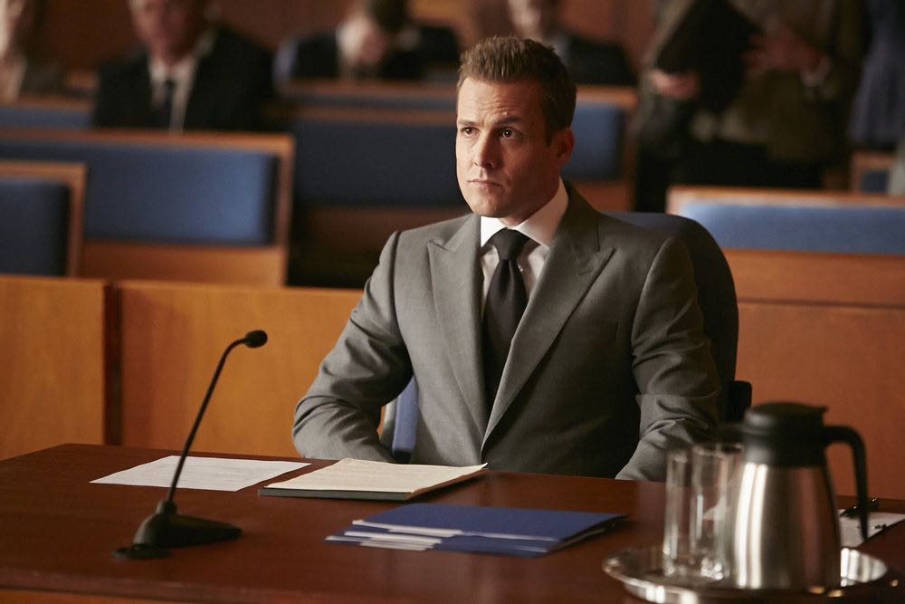 SUITS -- "Trust" Episode 605 -- Pictured: Gabriel Macht as Harvey Specter -- (Photo by: Ian Watson/USA Network)