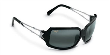 Maui Jim Bamboo Sunglasses - Gloss Black with Silver/  Grey Polarized