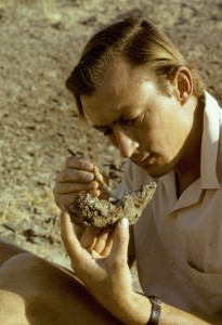 Richard Leaky cleans a fossil Richard Leakey cleans a fossil mandible