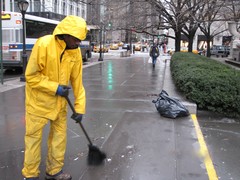 City Worker Cleans Up After Weekend Storm Lashes Manhat