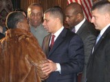 David Paterson Greets a Constituent After Meeting