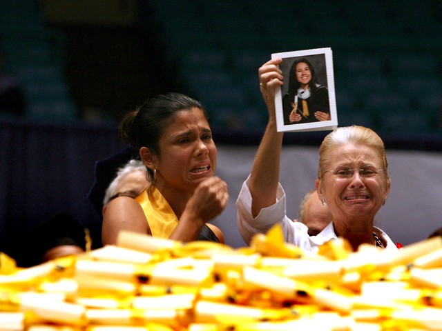 Maureen St. Guillen, (R) mother of Imette St. Guillen, and Alejandra St. Guillen (L) attend an honorary graduation ceremony at John Jay College, Alejandra, June 5, 2006.