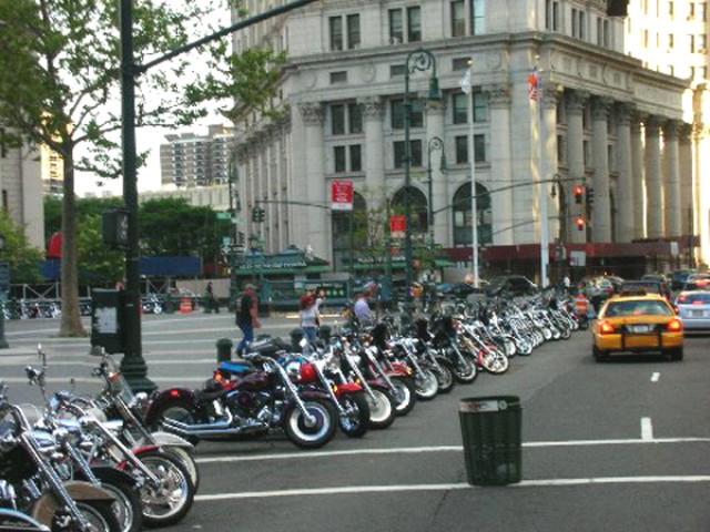 motorcycles parked downtown after Garlic Run