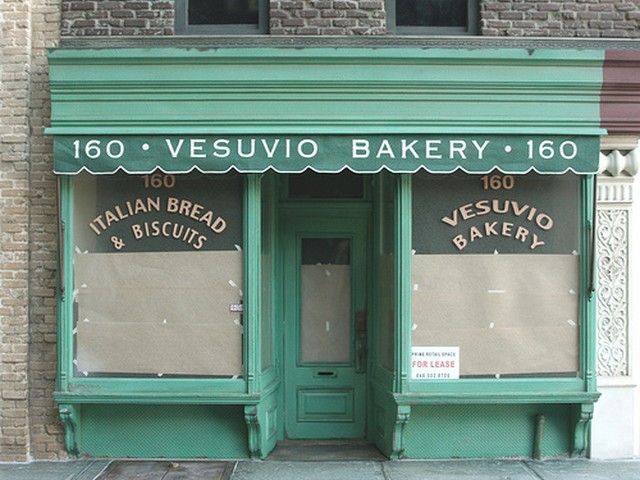 Hage's model of Vesuvio Bakery's storefront at 160 Prince Street in SoHo.