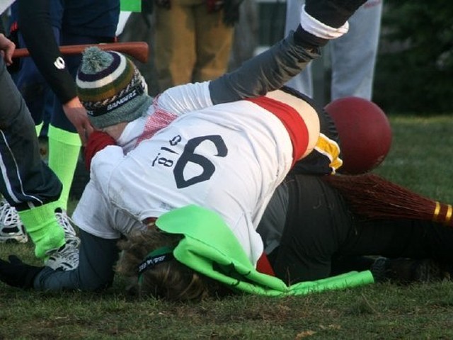 Quidditch is a full-contact sport, often involving rough tackles.