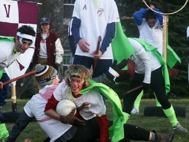 Quidditch teams sometimes play in full costume, wearing capes and makeup and carrying real brooms.