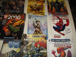 A customer at Midtown Comics is surprised by a colorful greeter on Free Comic Book Day on Saturday, May 7, 2011.