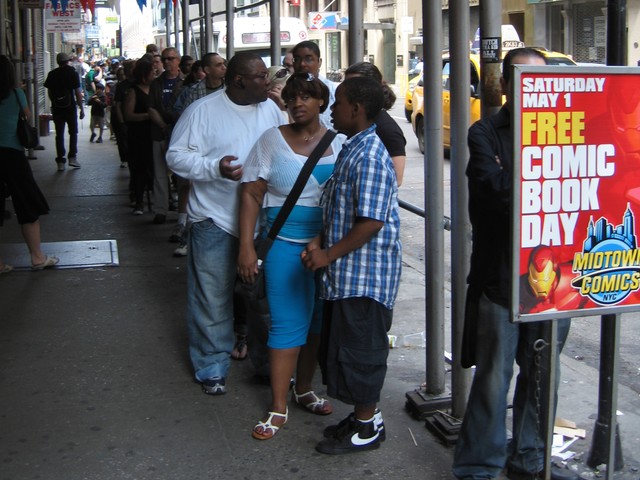 Fans lined up to get inside Midtown Comics on West 41st Street for Free Comic Book Day on Saturday.