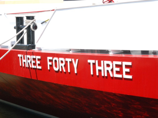 The lettering on the bow of the boat was made out of World Trade Center steel.