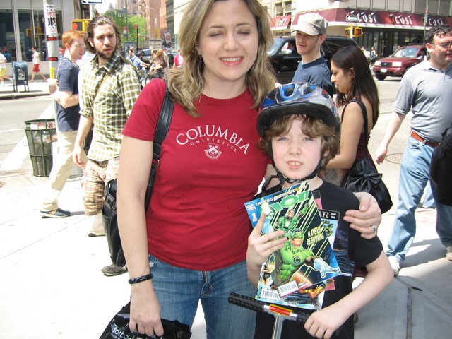 Melianthe Kines and her son Kyle Pidgeon outside the Union Square comic shop Forbidden Planet.