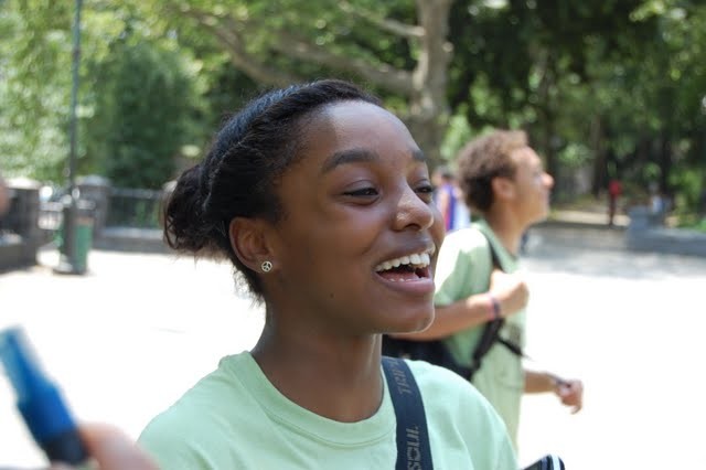 Yes We Can member laughs while hiking Giraffe Path.