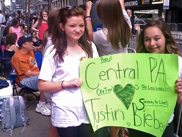 Bieber Fever: Baily Hostermain (right) and Connor Bryan were the first in line for a Friday morning performance by Justin Bieber.