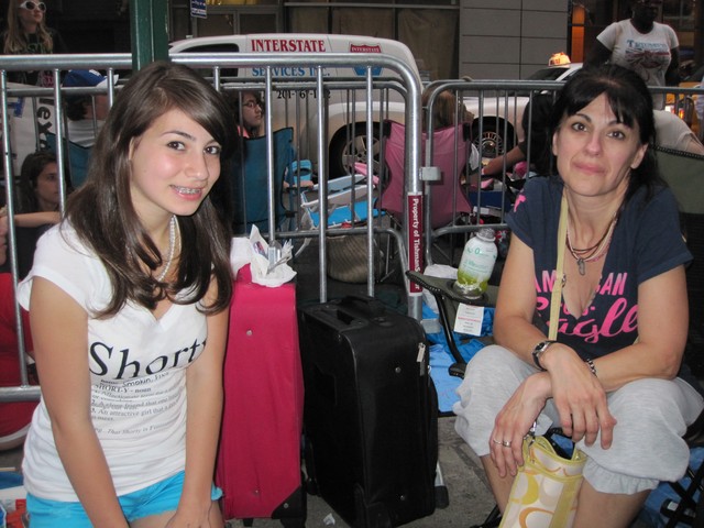 Angie Gambuzza, 47, came to Manhattan with her daughter, Gabrielle, 14, with two small suitcases full of snacks, drinks, sweaters, and blankets for what will be a 20-hour camp out to see Justin Bieber perform.
