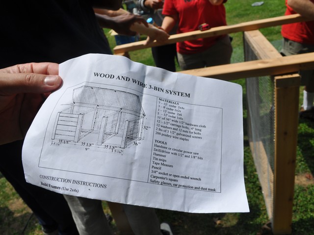 Construction plans for three-section compost bin.