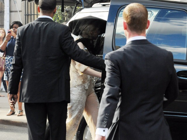 Lady Gaga gets into a van leaving the Convent of the Sacred Heart