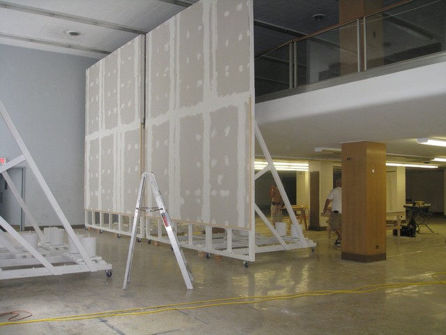 Crews were busy at work Tuesday preparing the space.