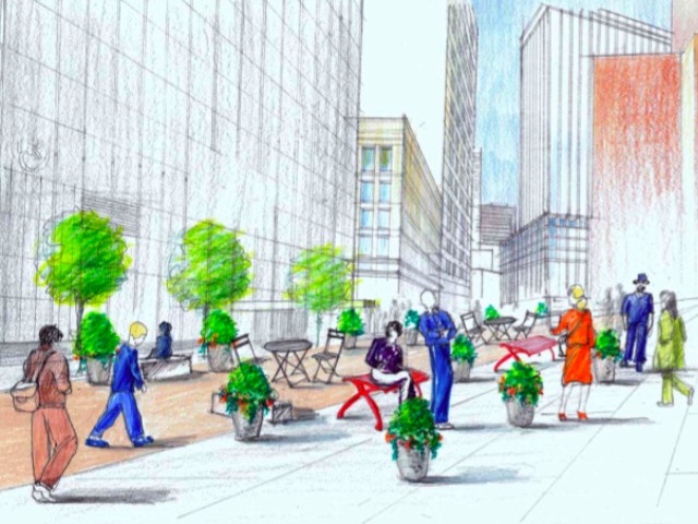 A rendering of the completed plaza.