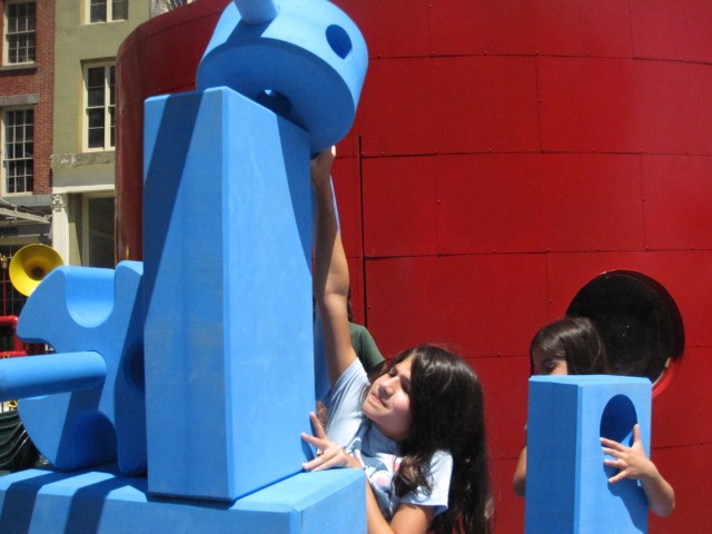 The blue foam blocks were in high demand Tuesday afternoon.