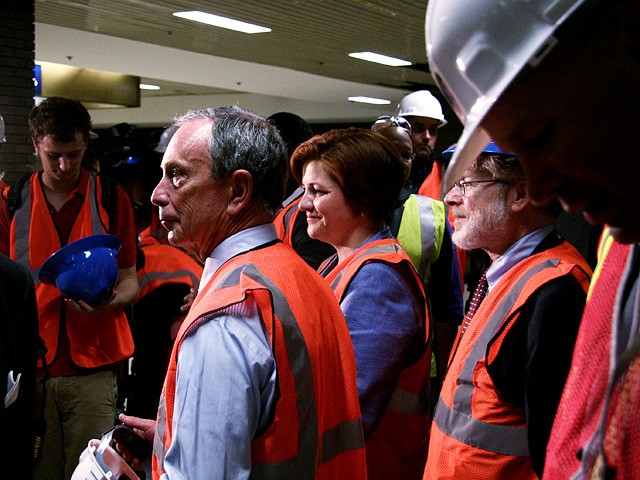Mayor Bloomberg gets ready to go below Port Authority to watch two boring machines complete the 7 line extension on Thursday, July 15, 2010.