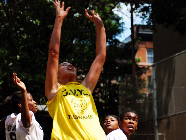 The Greenwich Village Youth Council runs the West Fourth Street Basketball Championships in the world famous Cage. Here, girl's teams Mika and the NYC Lady Warriors face off at The Cage.