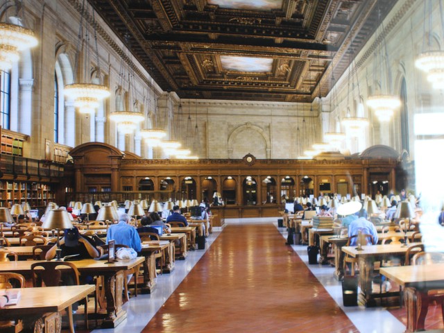 Reihnard Gorner's photograph of the New York City Public Library is on display in the brand-new foyer.