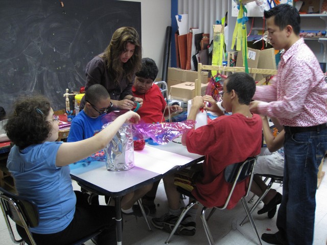 Students at the Jewish Guild for the Blind learn art.