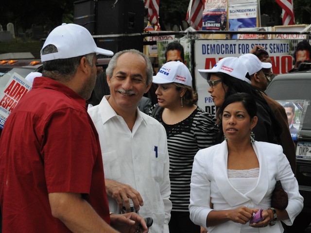 Assembly-hopeful Guillermo Linares speaks to marchers.