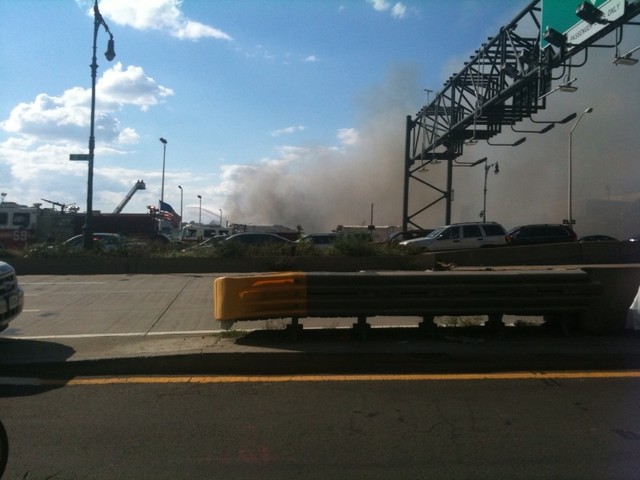 Smoke could be seen rising over the West Side Highway.