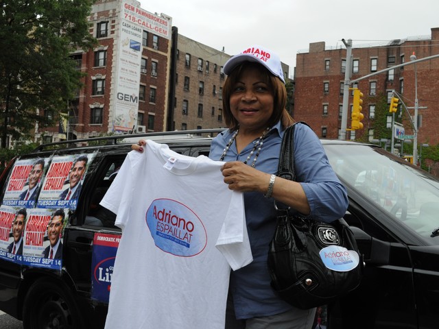 An Espaillat supporter shows her spirit.