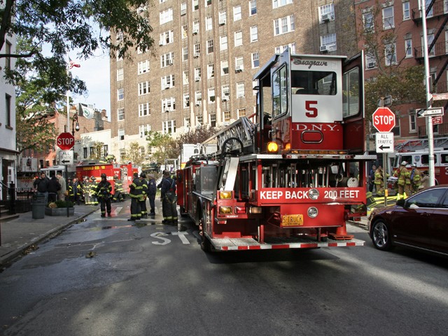 The FDNY closed down Waverly Place from Gay to Grove Streets Monday morning.