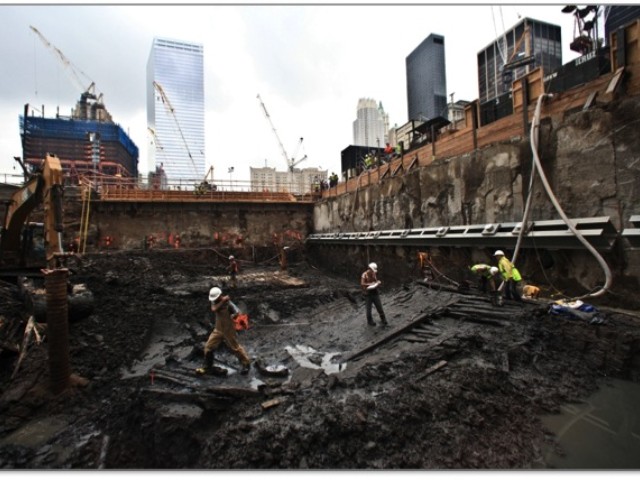 The boat was discovered just south of Liberty Street, about 25 feet below street level.
