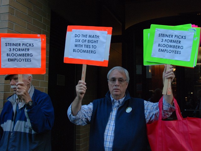 Critics of Black's appointed protested outside of State Education Department Commissioner David Steiner’s apartment Monday.