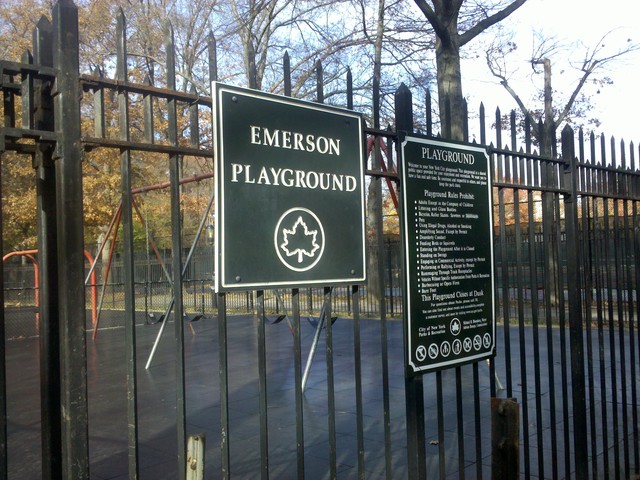 Signs for Emerson Playground ban adults who are not accompanying a child, but many residents say the rule shouldn't apply to chess players.